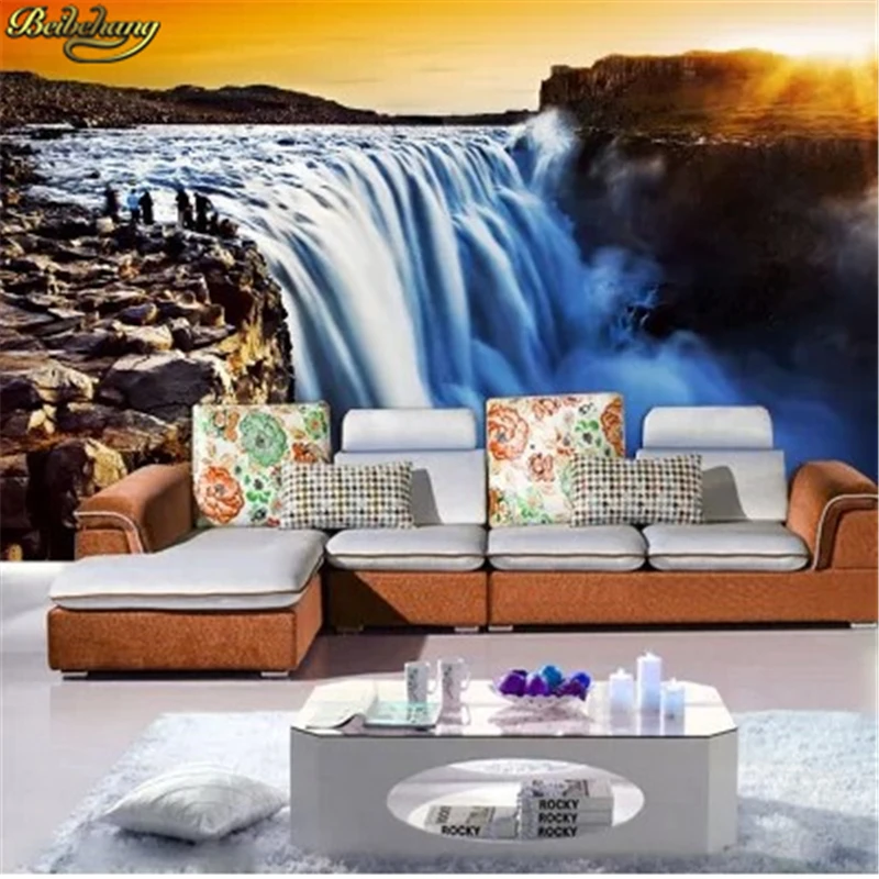 beibehang wall paper Custom photo stereoscopic wallpaper office sofa TV background golden waterfall 3d mural | Обустройство дома