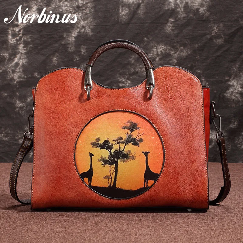 Norbinus Vintage Women Leather Handbags Luxury Bags Designer Genuine Tote Shoulder Bag Crossbody for Woman | Багаж и сумки