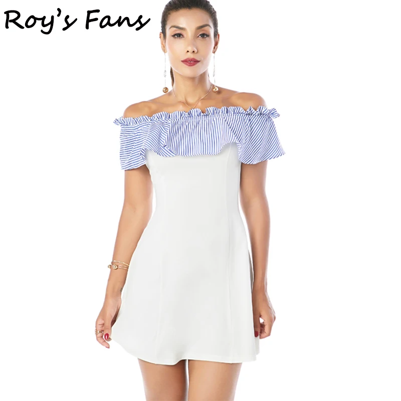 Рой Вентиляторы оборками слэш Средства ухода за кожей Шеи женское платье Летний