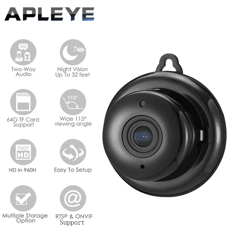 Apleye q6 Кнопка 720 P IP Камера Wi Fi Беспроводной мини Onvif видеонаблюдения Крытый Ночное
