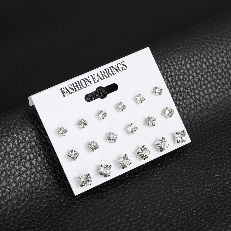 ez132silver 12 пар/компл. Имитация жемчужные серьги-гвоздики Комплект сережек для женщин черно-белый цвет модные подарочный набор украшений для ушей для подруги Brincos - Окраска металла: ez132silver