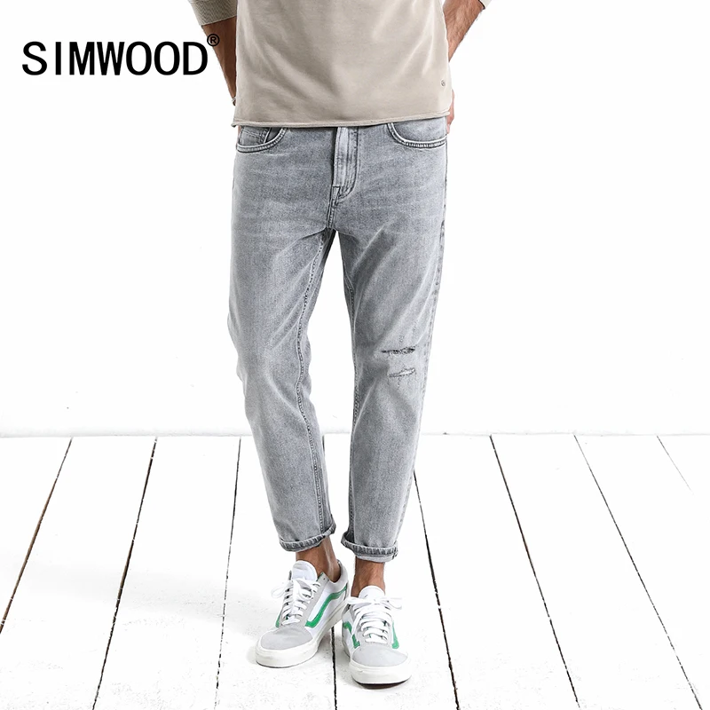 SIMWOOD 2019 Весна Лето Новые рваные модные джинсы мужские по щиколотку джинсовые