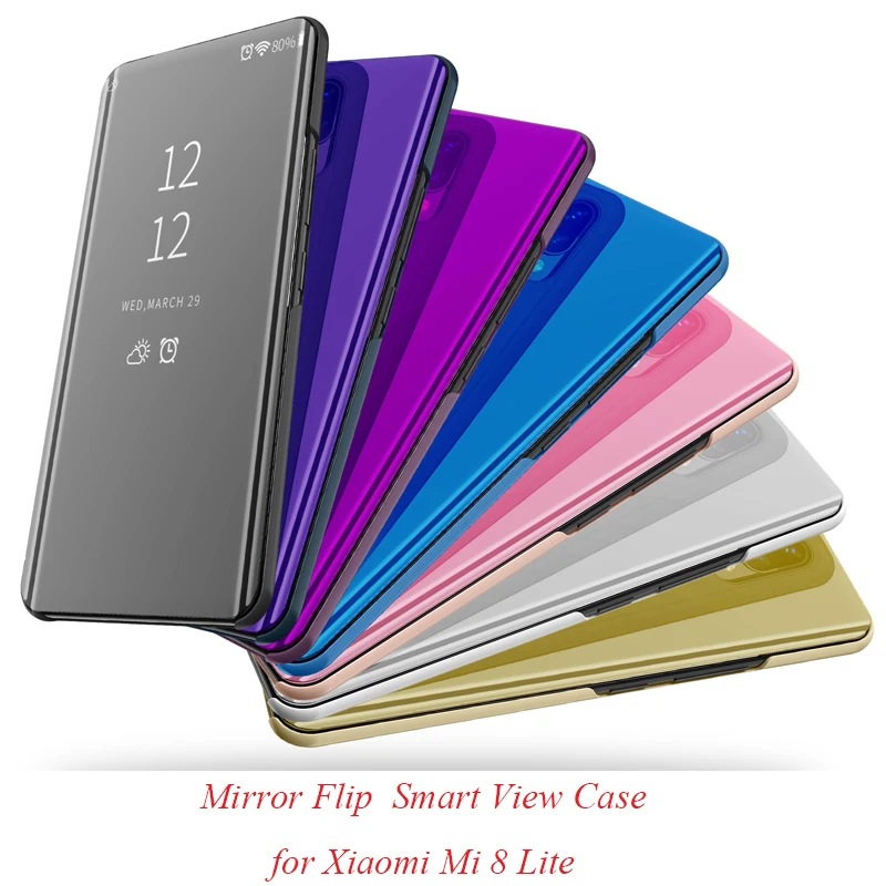 

Mirror Flip Case For Xiaomi Mi 8 Lite Luxury Clear View PU Leather Cover For Xiaomi Mi8 Lite Smart phone Case for xiaomi8 Lite