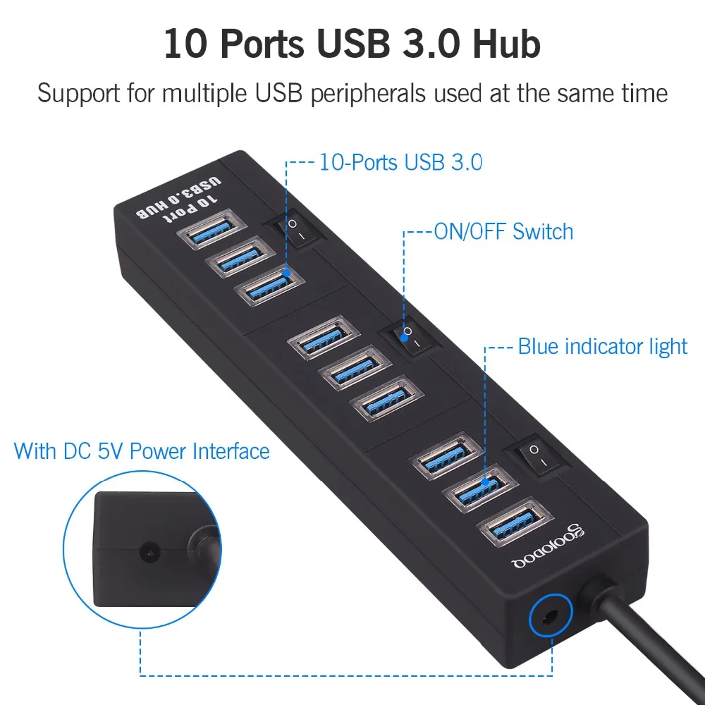 USB разветвитель GOOJODOQ 10 портов 5 В 2 А|USB-хабы| |