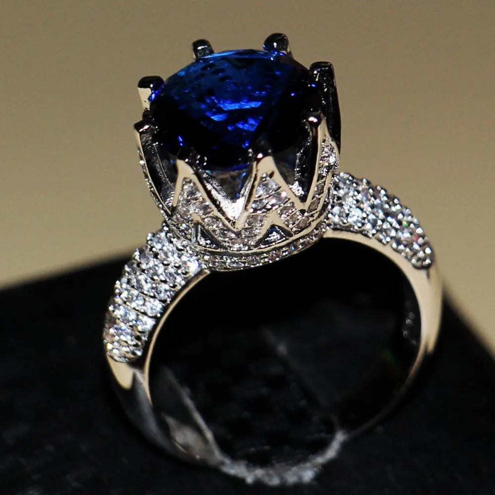 

2016 New Fashion Jewelry 8ct Big AAA CZ Zirconia 925 sterling silver Simulated stones Wedding Crown Women Band Ring Size 5-11