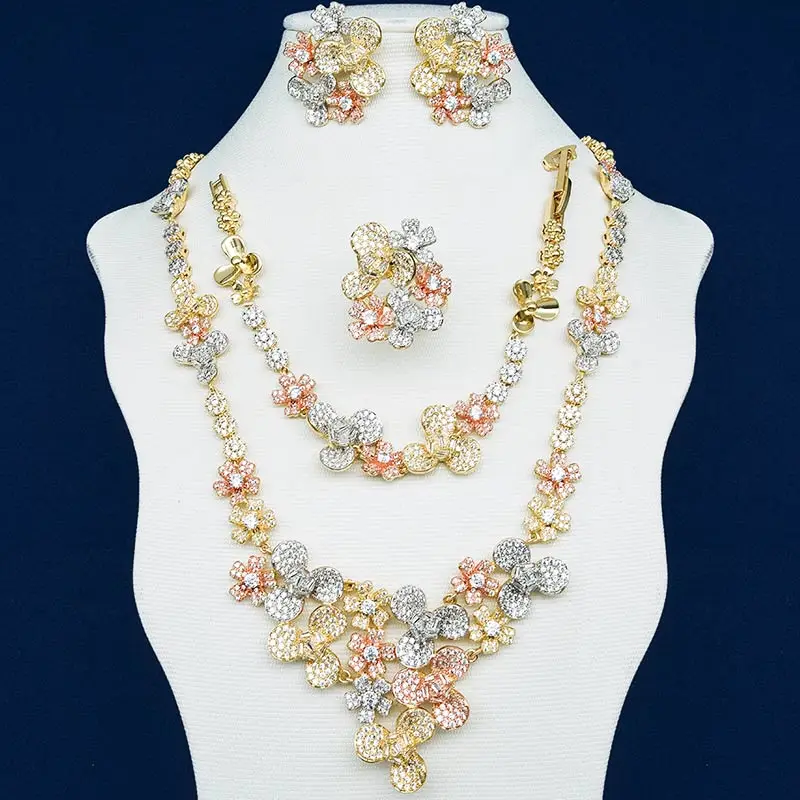 ModemAngel высококачественные нежные цветы кубический цирконий медь 3 тона Свадебная