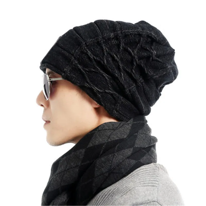 A Black Мужская зимняя Лыжная Шапочка Gorro Gorros De Lana Gorras теплая шапка Chapeu Cappelli Beanies Bonnet Masculino Casquette Toca головные уборы - Цвет: A Black
