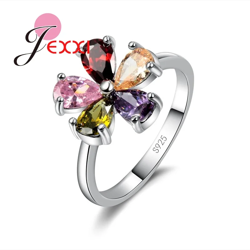 

Charming Solid JEXXI Ring Multicolor SWA Element Austrian Crystal Flower Women Wedding Jewelry Rings Bague