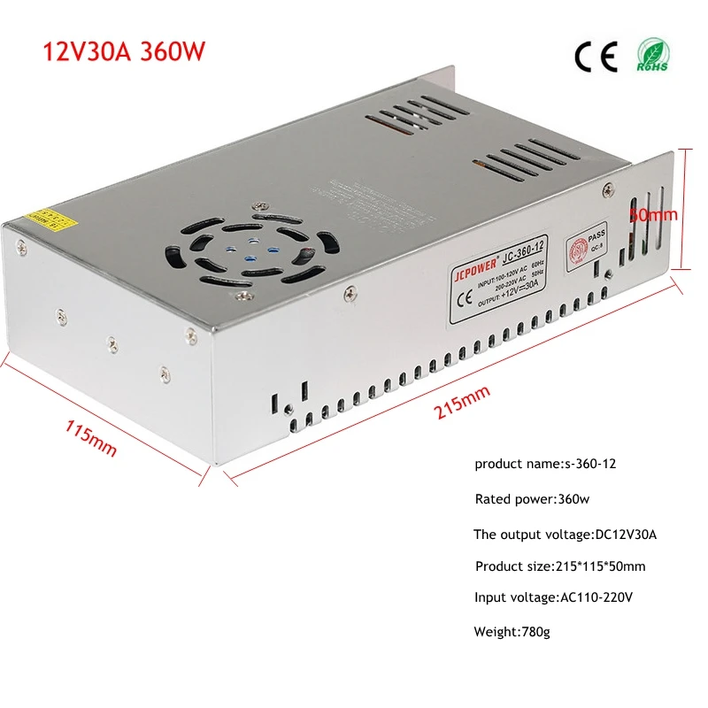 DC 12 V Драйвер светодиодной ленты Мощность адаптер 1A 2A 3A 5A 10A 15A 20A переключатель Питание AC110V-220V трансформатор Мощность 60 Вт 78 120 W