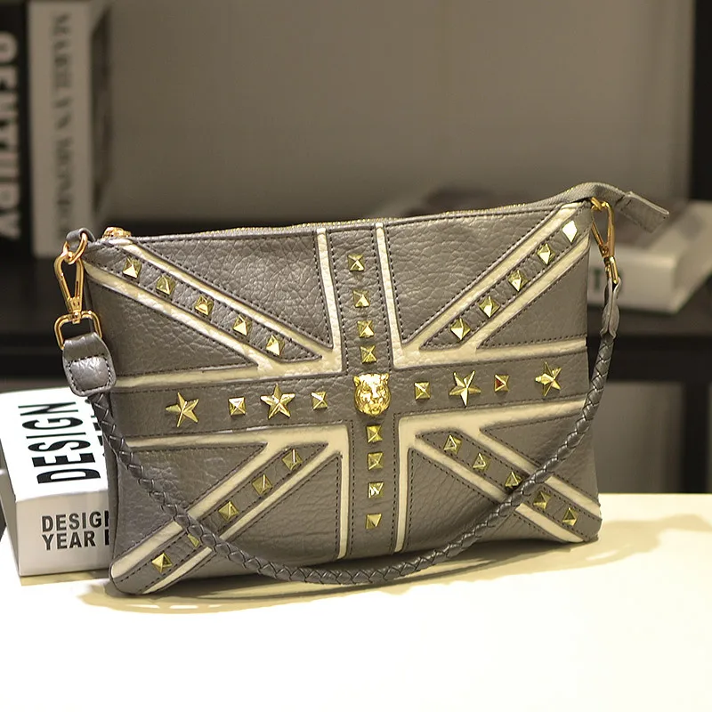 2017 Винтаж мода череп Для женщин Курьерские сумки заклепки Конверт мини сцепления