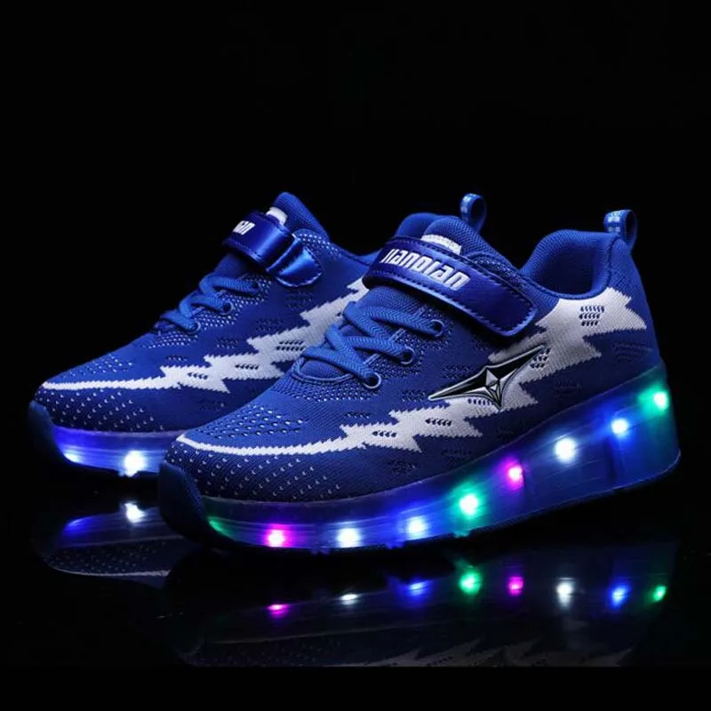 2018 Children's LED shoes USB Charging men women charging wheel sneakers casual big kids glowing shoe size 28-40 | Детская одежда и