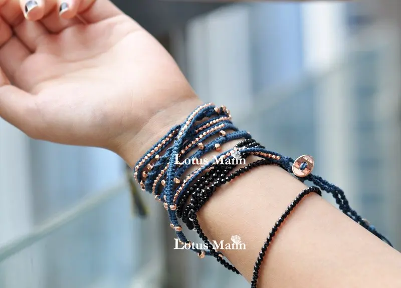 Браслет с одним обручем лотоса Манн из черного камня (16 см)|black stone|stone blackbracelet black