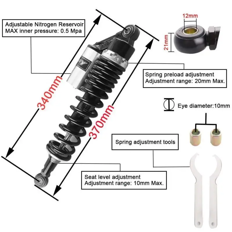

13.5" 340mm Rear Air Shock Suspension Absorbers Fit For Honda Suzuki Yamaha Kawasaki 1Pair