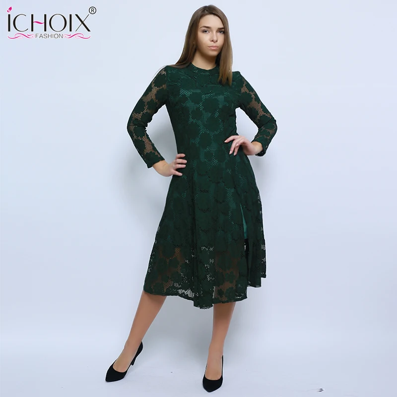 Ichoix 2018 осень Для женщин Кружево выдалбливают Платья для пикантные Femme