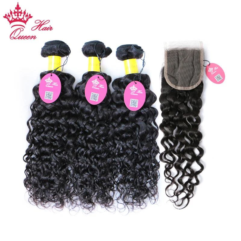 Queen Hair Products перуанские Волнистые кружевные застежки Remy уточные волосы волнистые