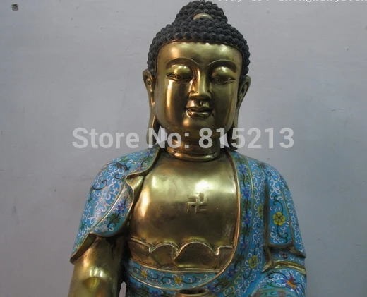 Bi00932 Китайский 100% Pure Bronze Gild Перегородчатой Амитабха Будда Шакьямуни статуя | Дом и