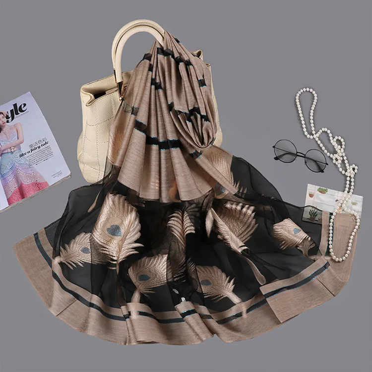 

summer new Ogen yarn feather cut silk scarf women travel holiday sunscreen wearing shoulder-like silk wool beach towels