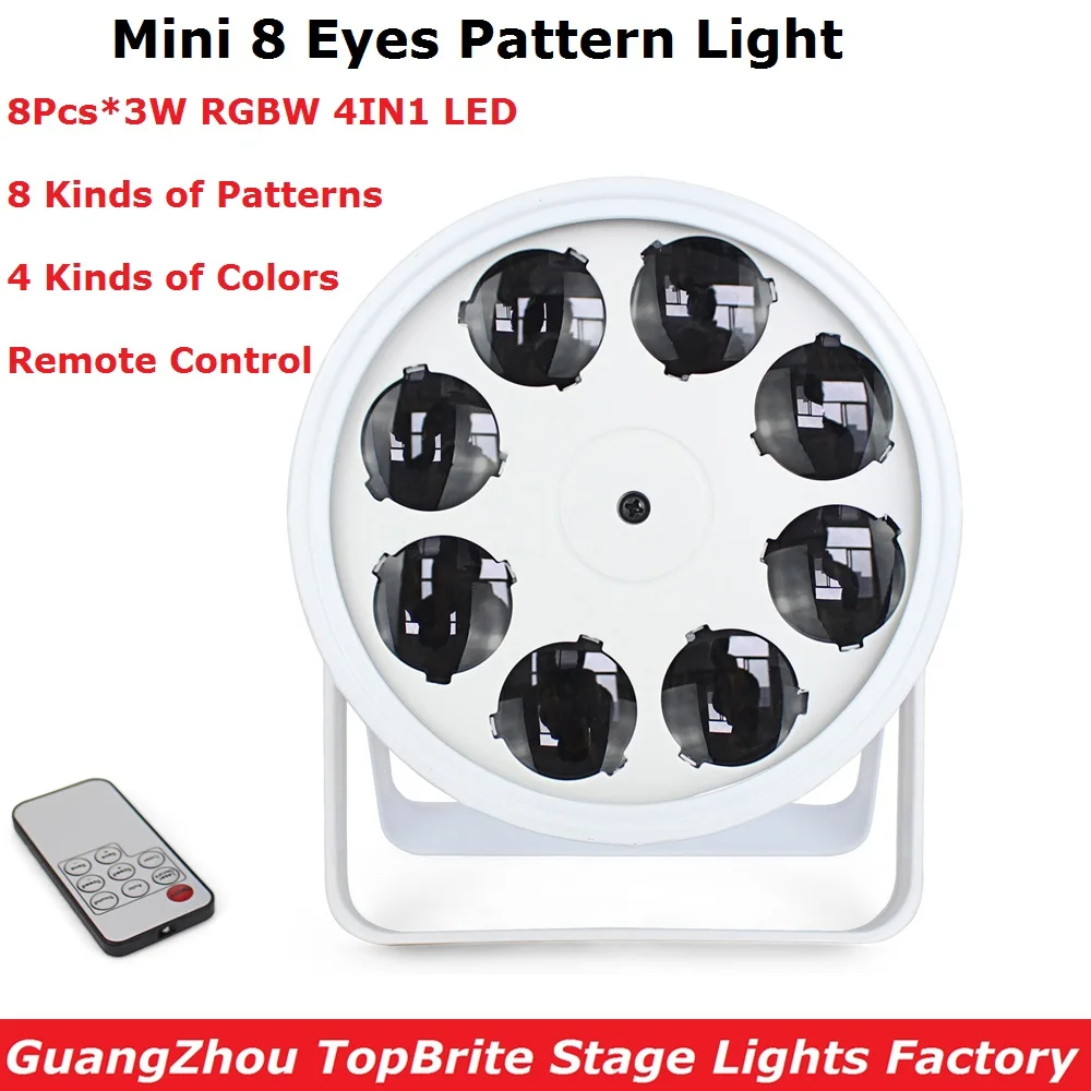 

Mini 8 Eyes Pattern Projector High Quality 8X3W RGBW Quad Color LED Stage Effect Lights Remote Control Good For Dj Disco Shows