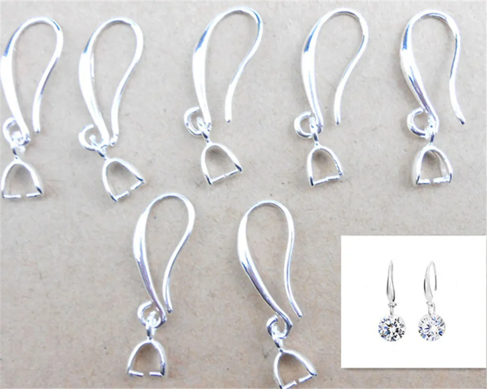 

HOT Wholesale 20X Lot Jewelry Findings 925 Sterling Silver Earring Bail Pinch Smooth Hook Ear Wires For Fine Crystal Swa
