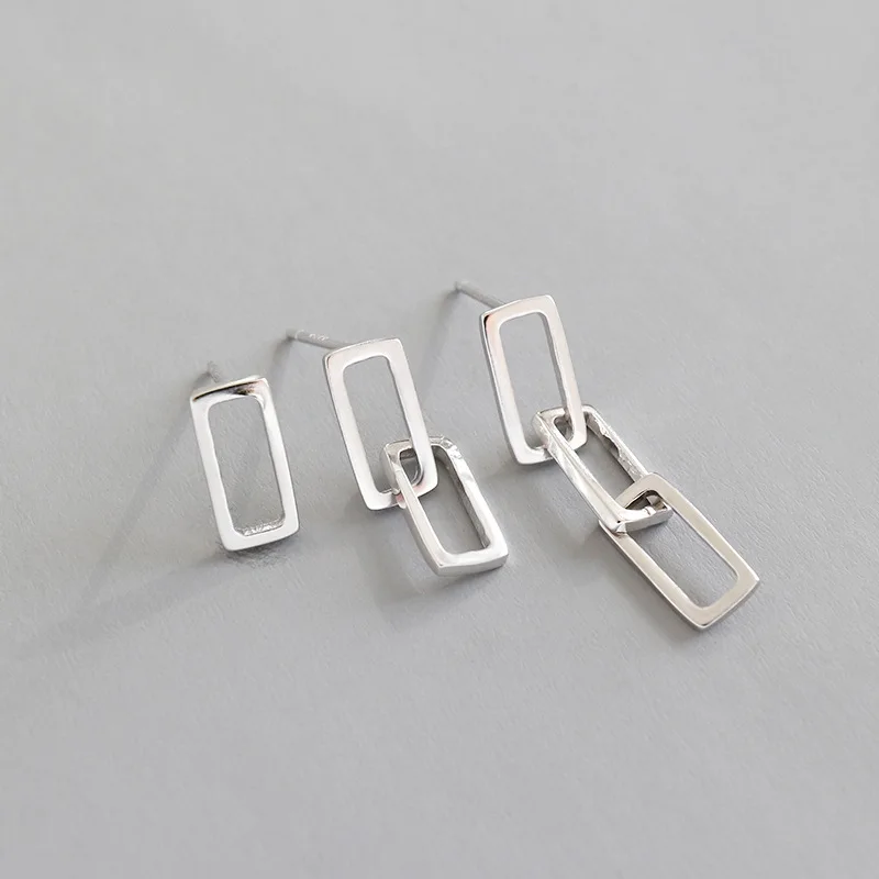 

100% S925 Sterling Silver Stud Earring Fashion Designer Simple Geometric Hollow Square clasped Earrings For Women Lady