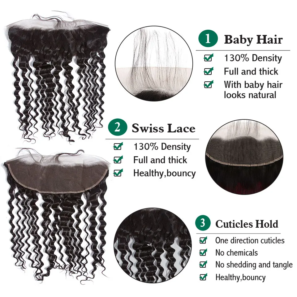 Глубокая волна 3 пучка с фронтальной натуральный черный Remy бразильские волосы