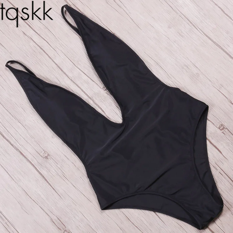 Женский купальник с открытой спиной TQSKK однотонный пляжная одежда монокини