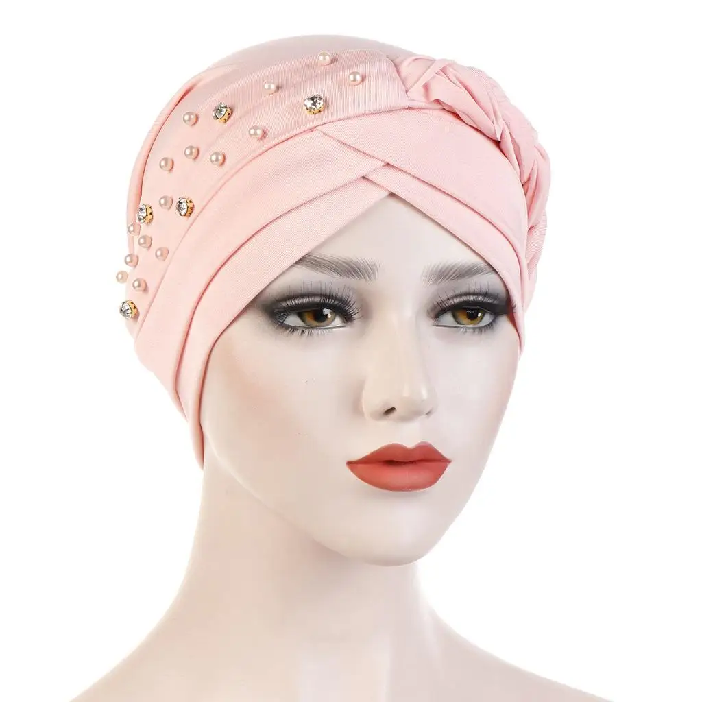 Light Pink Мусульманская женская коса шляпа бини Skullies Бисероплетение Рак Кепка chemo тюрбан, головной платок обертывание исламский арабский капот выпадение волос шляпа Мода - Цвет: Light Pink