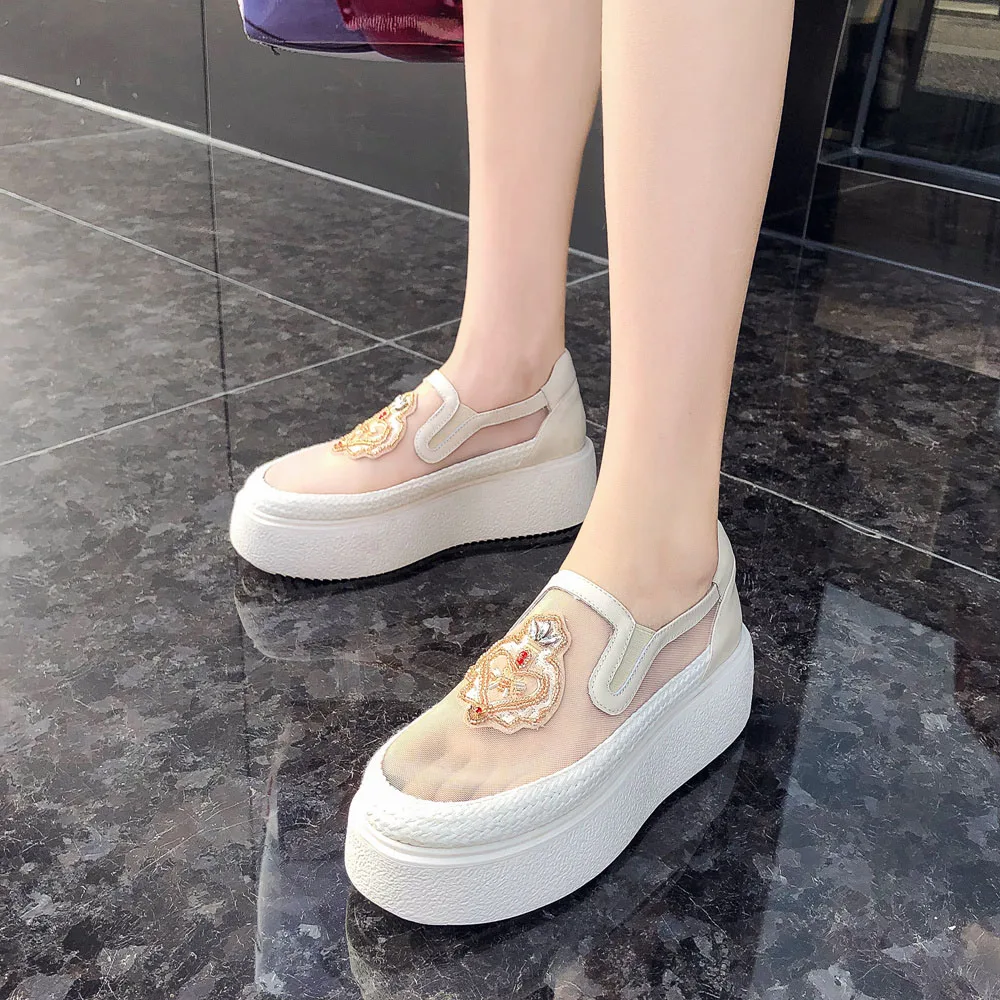 Женские лоферы на платформе роскошная обувь плоской подошве с вышивкой ручной