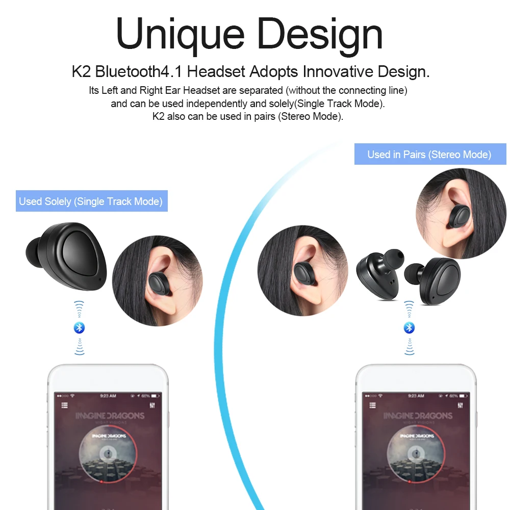 CUFOK K2 наушники Bluetooth гарнитура Беспроводные с микрофоном наушники-вкладыши TWS