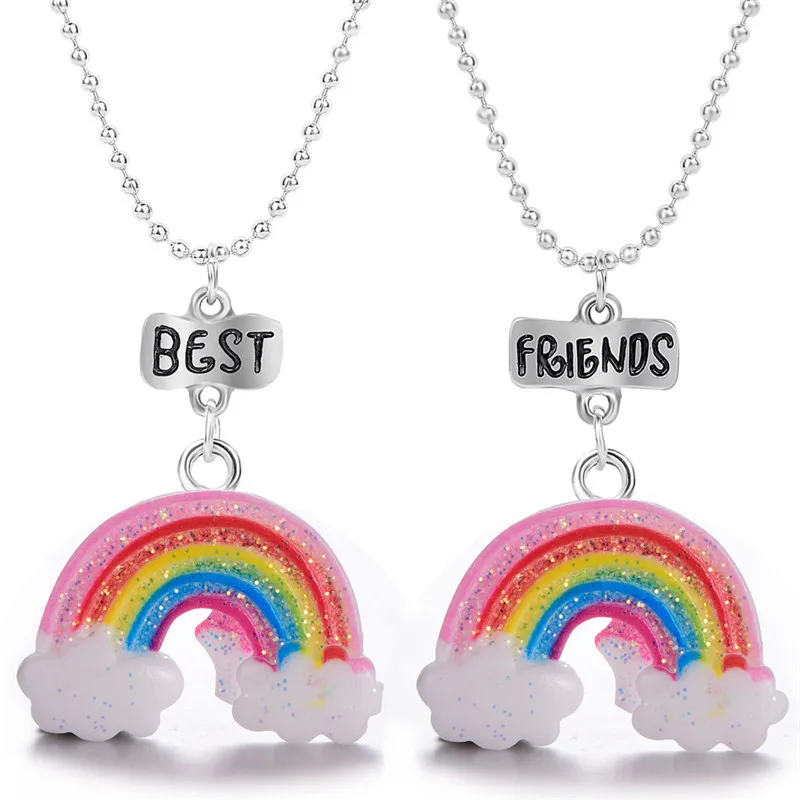 2pcs best friend Сладкий Радуга облако кулон ожерелье Красочный Кристалл красоты ожерелье для женщин девочек - Окраска металла: 2pcs best friend
