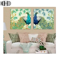 mhd new diy diamond painting peacock two picture decoration full square round diamond embroidery mosaic 1 set 2 pieces