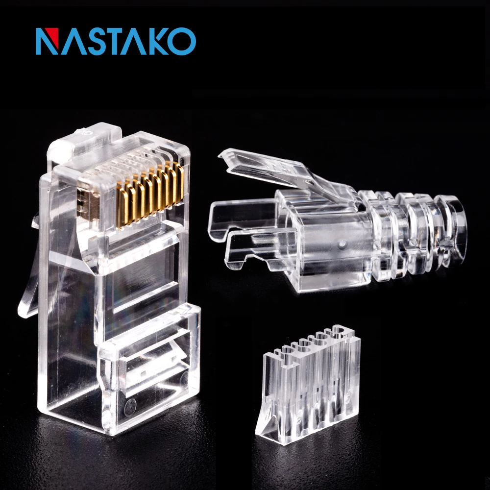 

NASTAKO 50/100pcs Cat6 RJ45 Connector UTP Cable Ethernet Jack 8P8C Network CAT 6 Modular Plugs With 6.5mm RJ45 Caps