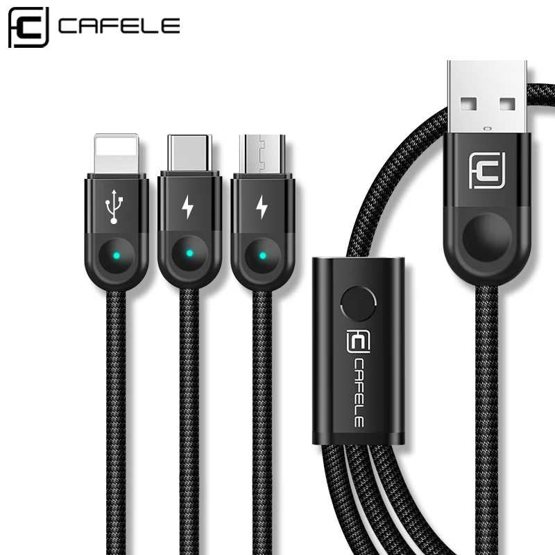 USB-кабель Cafele 3 в 1 для iPhone кабель Micro USB Type C со светодиодной подсветкой провод