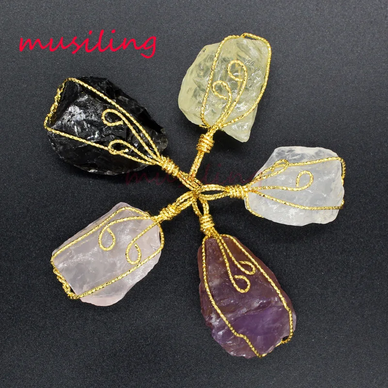 

Original Crystal Quartz Pendants Pendulum Natural Stone Golden Plated Reiki Charms Fashion Jewelry For Women Men 10pcs
