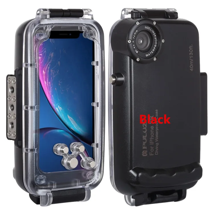 Black PULUZ для iPhone XS Max/XR/XS подводный корпус 40 м/130 футов Дайвинг телефон защитный чехол для серфинга плавание Подводное плавание фото видео - Цвет: Black