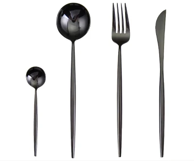 black 4pcs 18/8 столовые приборы из нержавеющей стали, набор столовых приборов золотого цвета, 4 шт., хорошее зеркальное покрытие, черный нож, вилка, столовая ложка, Западный столовый набор - Цвет: black 4pcs