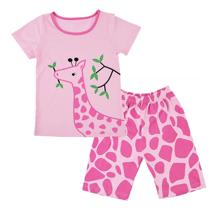 INS summer Girls sets tee shirt and shorts 2PCS kids Flamingos giraffe print Suits children's baby cute clothing for 1-6age | Мать и