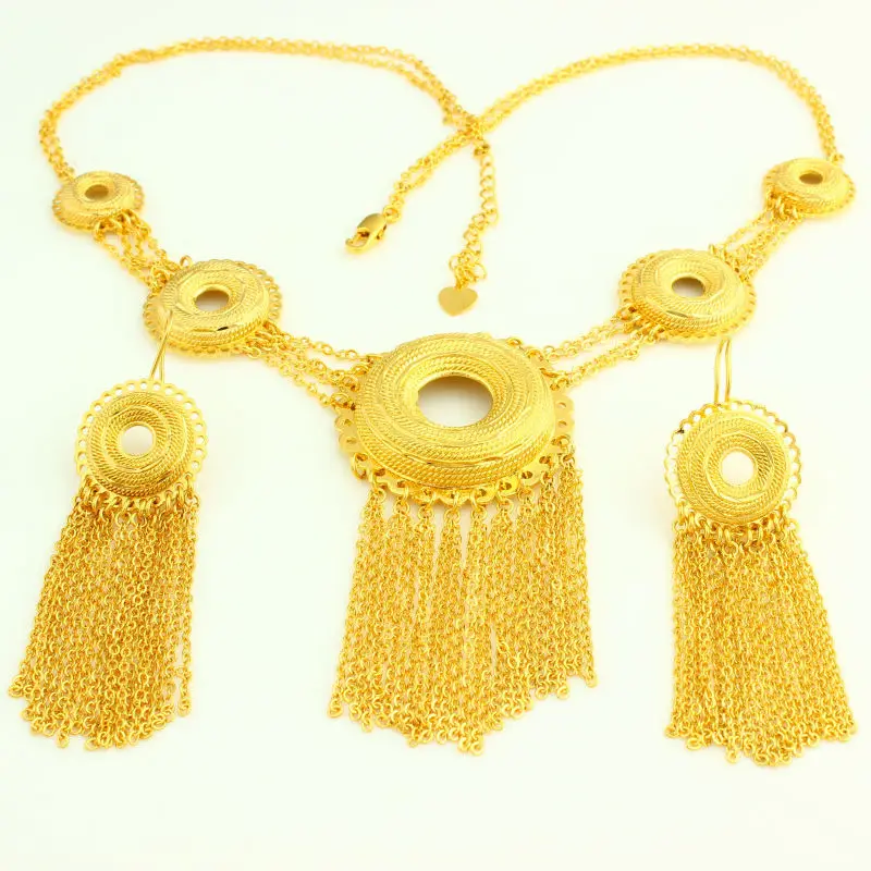 

New Ethiopian Jewelry Set 24K Gold Color Necklace/Earring Jewelry African/Nigeria/Arabic Bridal Wedding Jewelry Sets