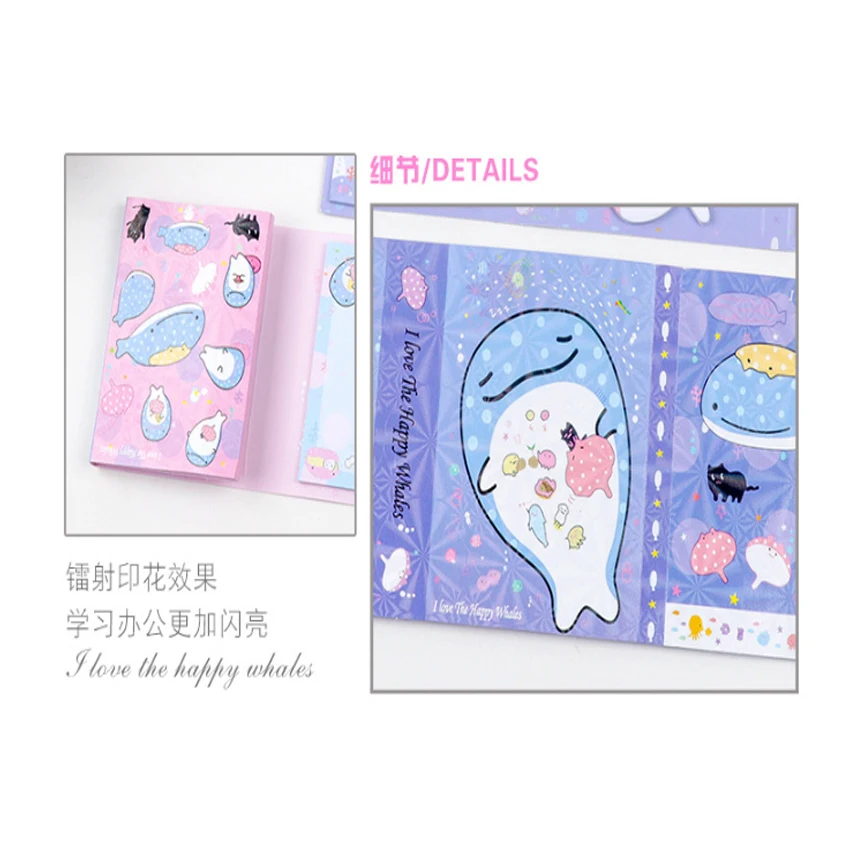 12 шт./лот, милые Мультяшные киты, шесть раз, липкий блокнот, Kawaii, Закладка, напоминание, этикетка, канцелярские товары