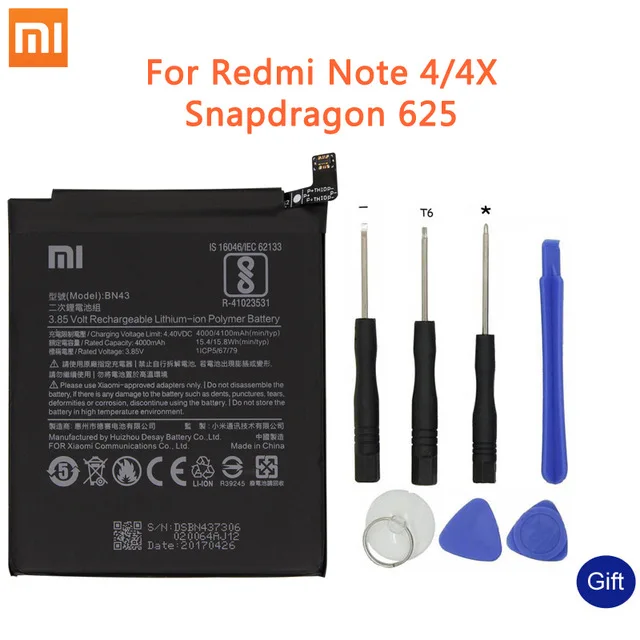 BN43 Для спортивной камеры Xiao mi BN43 телефон Батарея для Xiaomi Redmi Note 4 4X3 Pro 3S 3X 4X mi 5 BN41 BM22 BM46 BM47 замена батареи - Цвет: BN43