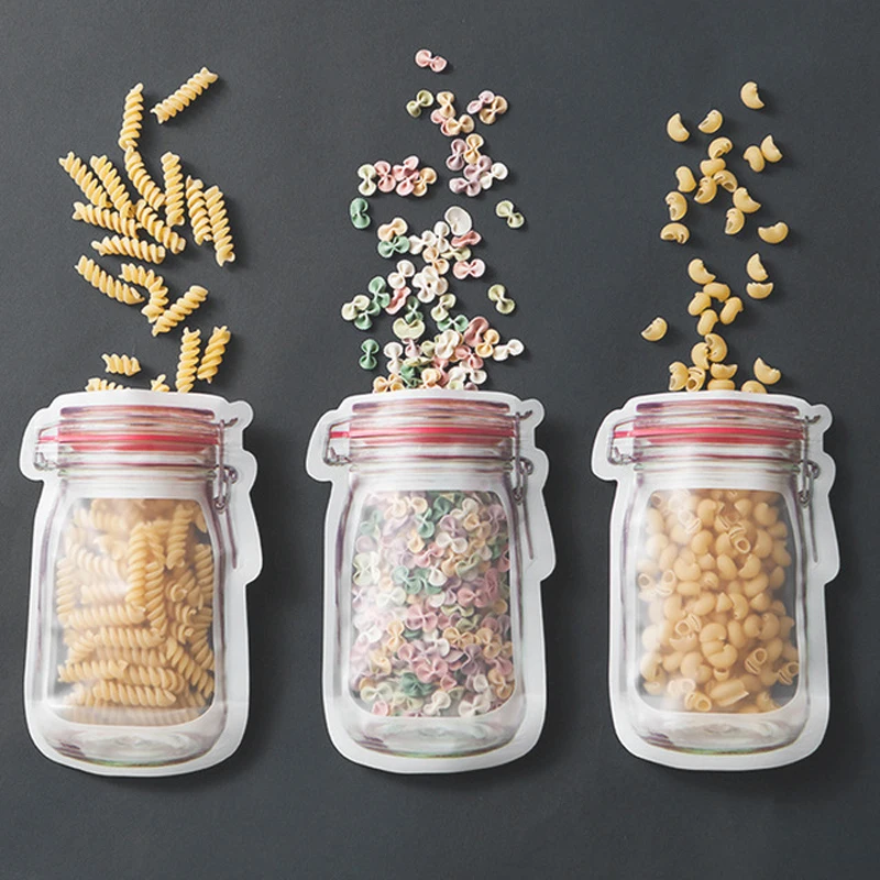 

900Pcs/Lot Wholesale Mason Jar Shaped Food Container Plastic Bag Clear Mason Bottle Modeling Zippers Storage Snacks Plastic Box