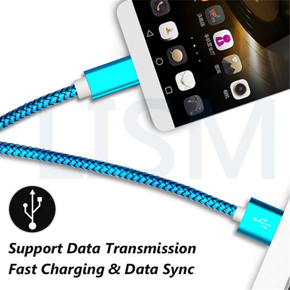 Нейлоновый USB-кабель типа C кабель Micro USB для Samsung Xiaomi Huawei LG быстрой зарядки iPhone 8 7 6 6S