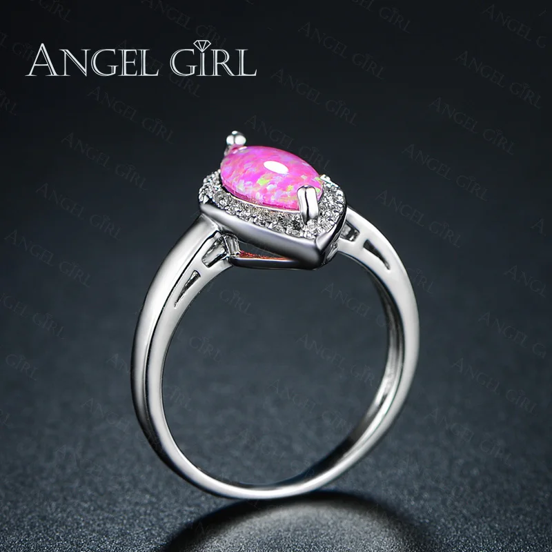 Ангел девушка Винтаж Большой Розовый огненный опал CZ Кристалл серебро цвет