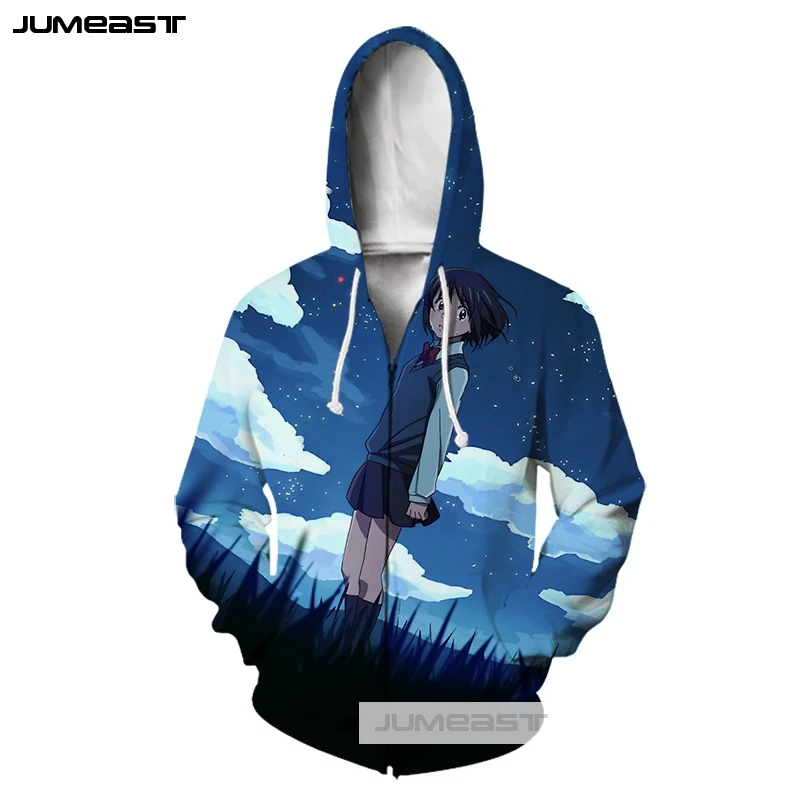 Бренд Jumeast 3D принт японское аниме ваше имя Мужская/Женская толстовка на молнии