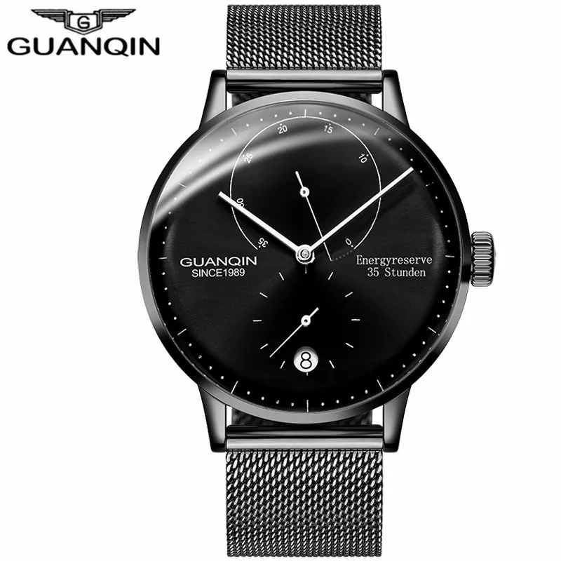 All Black GUANQIN мужские часы Топ бренд класса люкс Автоматическая Дата мужские повседневные модные часы водонепроницаемые из натуральной кожи механические наручные часы - Цвет: All Black