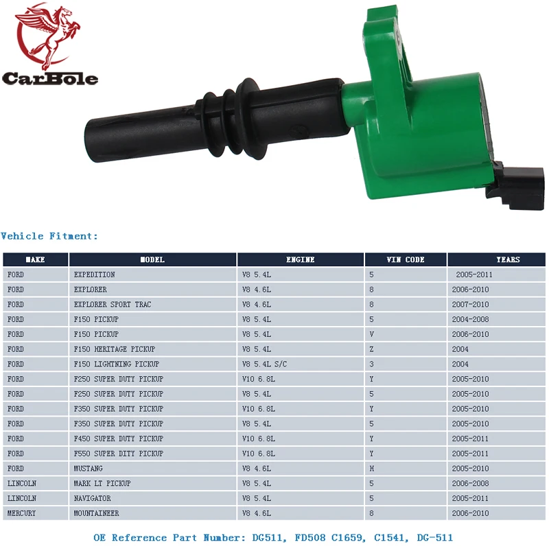 CARBOLE 1 шт. зеленый катушки зажигания DG511 F150 F250 F350 F450 F550 5.4L C1541 3L3U FD508 подходит Lincoln