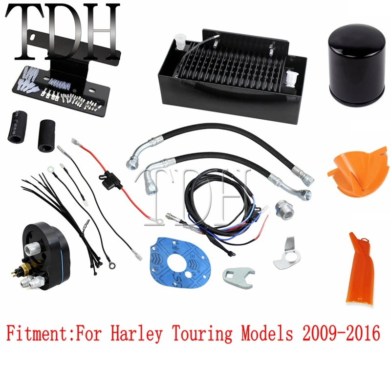 МОТОЦИКЛ хром Черный Масляный кулер вентилятор комплект для Harley Touring Road King Street Glide