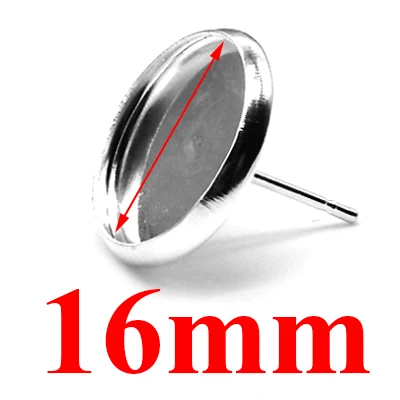 silver 16mm 20 шт. нержавеющая сталь Золото Серебро серьга с пустым основанием Кабошон Камея База 8 10 12 14 16 мм Серьги с плоским основанием установка Diy ювелирных изделий - Цвет: silver 16mm