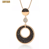 simple big round women pendant necklace vintage gold black crystal geometric long necklace frosted stone fashion jewelry gift