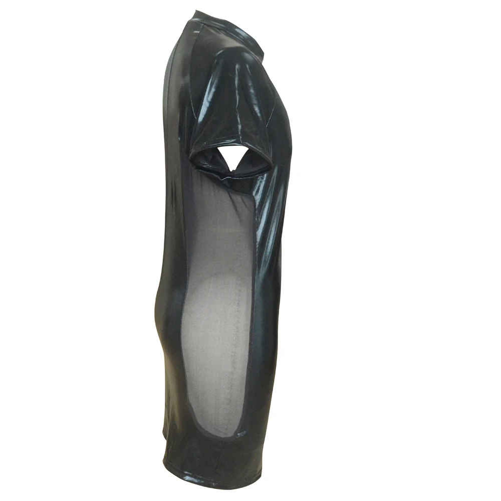 Мужской латексный комбинезон черный из искусственной кожи стрейчевая сетчатая